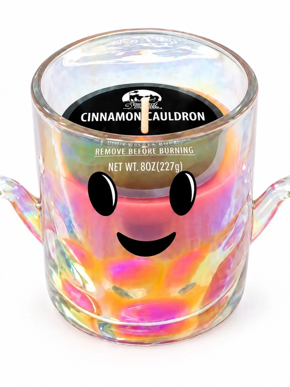 Cinnamon Cauldron Scented Glass Candle - Iridescent Pink Orange